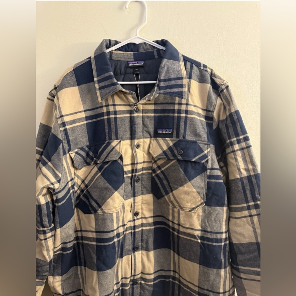 Patagonia Blue and Tan Plaid Shirt